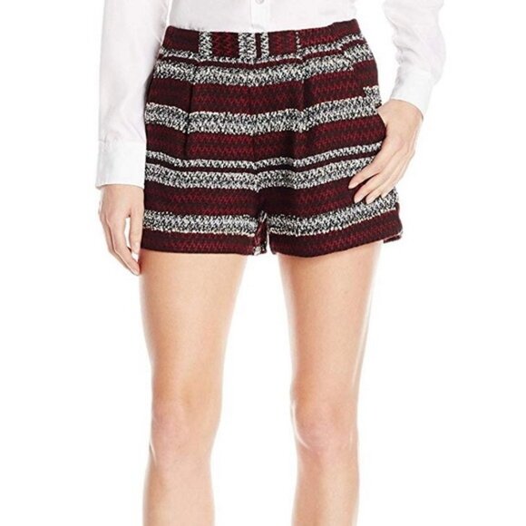 BCBGeneration Women's Size 4 Maroon Striped Jacquard Tweed High Rise Zip Shorts - Picture 9 of 10
